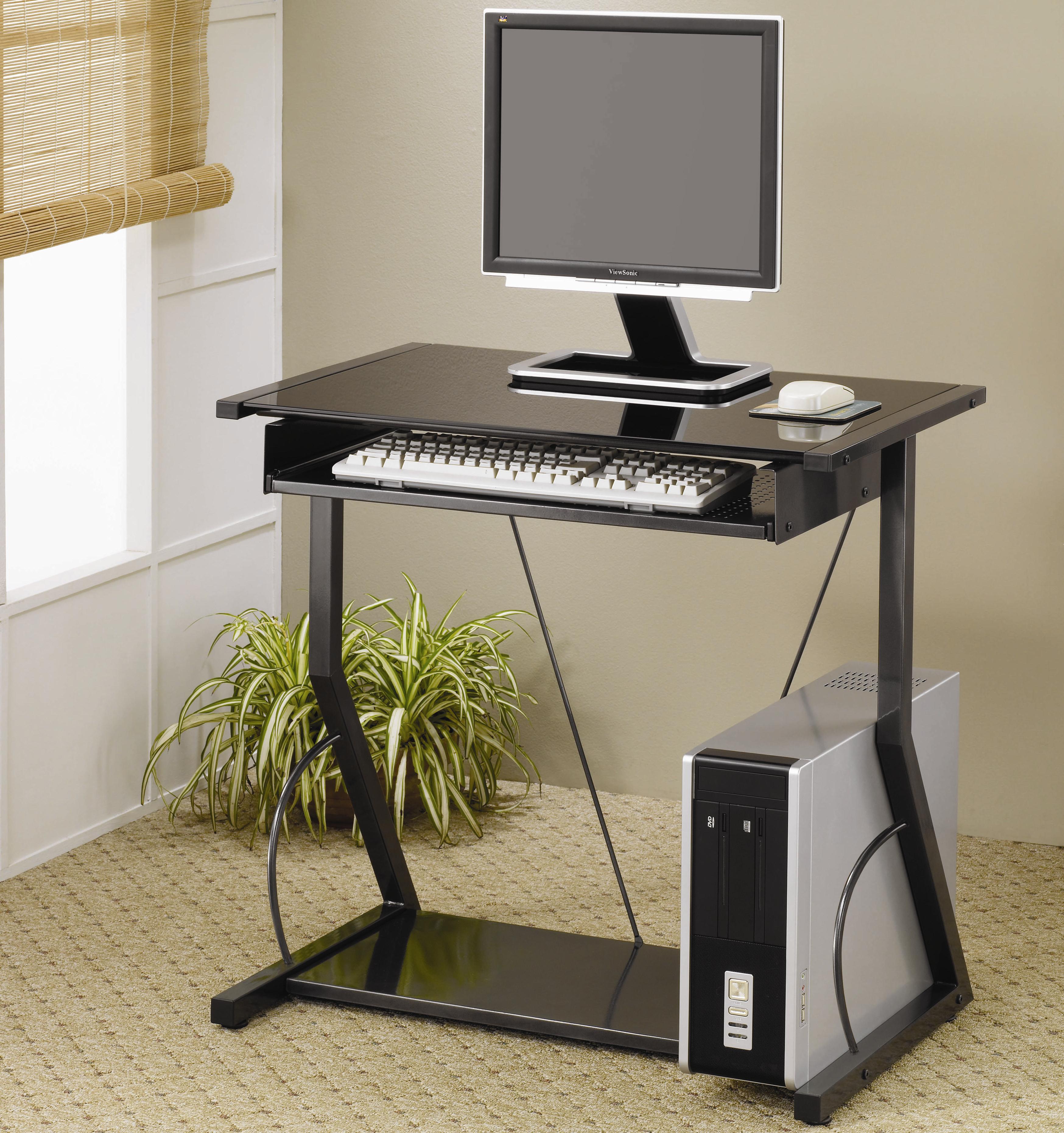 Coaster 800436 black glass top top computer desk with two storage drawers